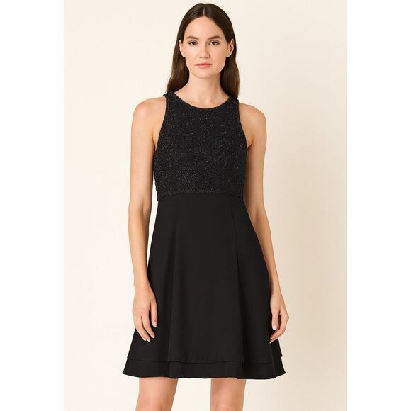 Vintage Cache Black Silk Beaded Cocktail Formal Dress 12 Fit and Flare Modest - Picture 1 of 10